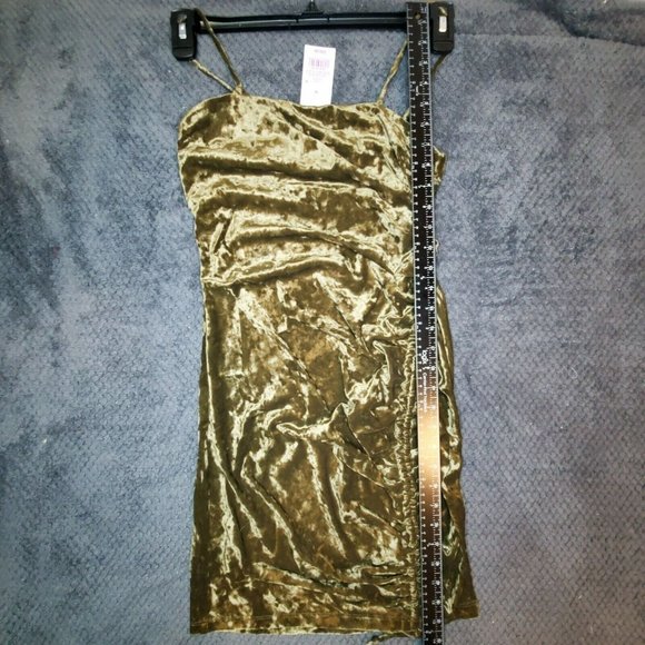 Wild Fable Women's Ruched Slip Dress Spaghetti Straps Stretch Olive Medium - Picture 3 of 11